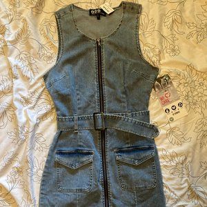 Denim Zipper Front Dress w/belt